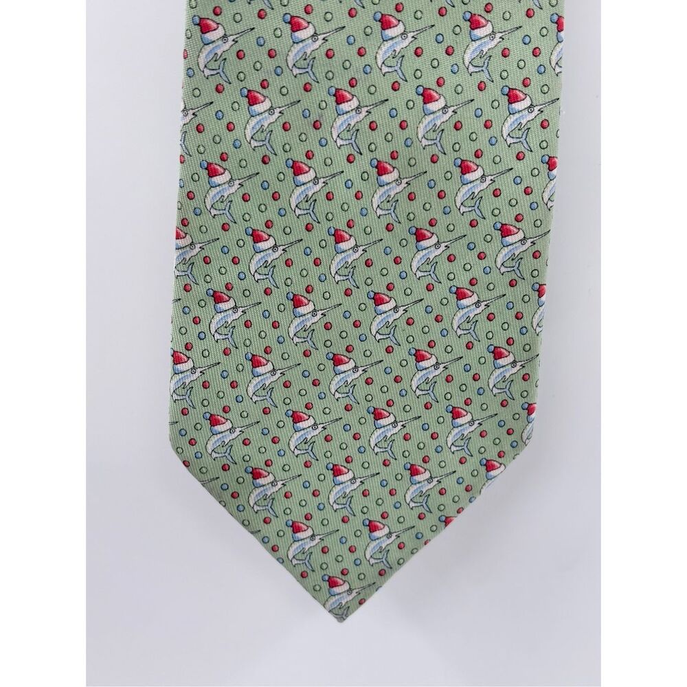 Vineyard Vines Neck Tie‎ Silk Green Swordfish Santa Cape Cod Preppy Christmas